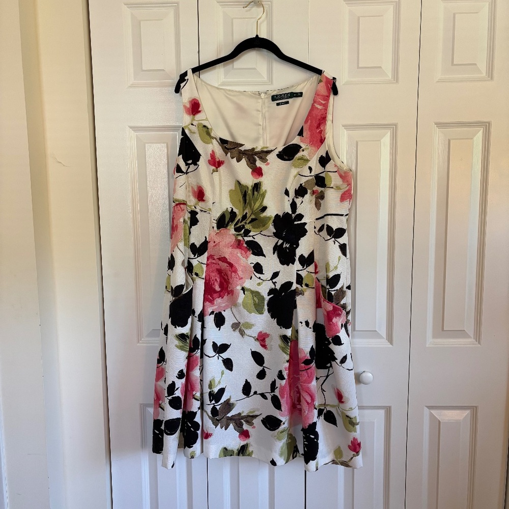 Spring/Summer Dress Lauren Ralph Lauren rose floral dress sleeveless pockets 18W